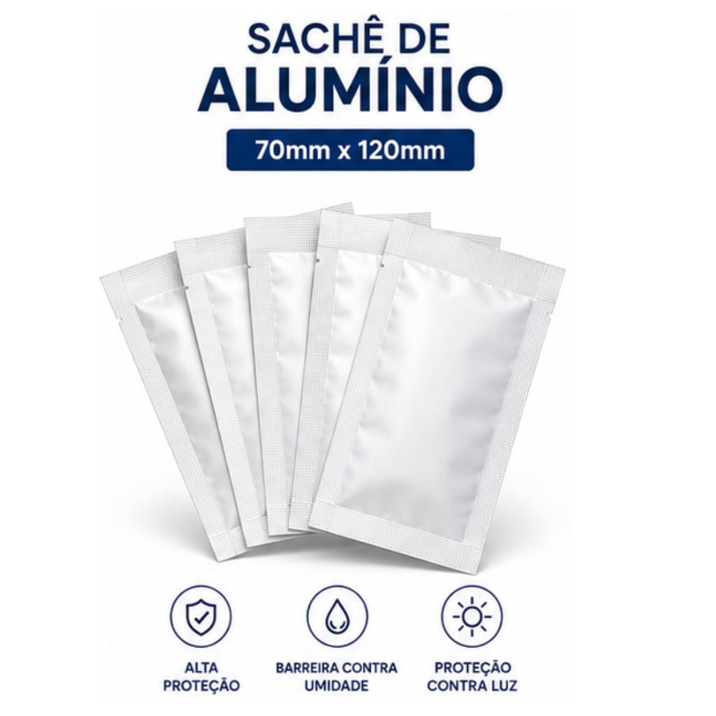 Sachê De Alumínio Para Pós Líquidos Manipulação 70 x 120mm - Pct. 200un.