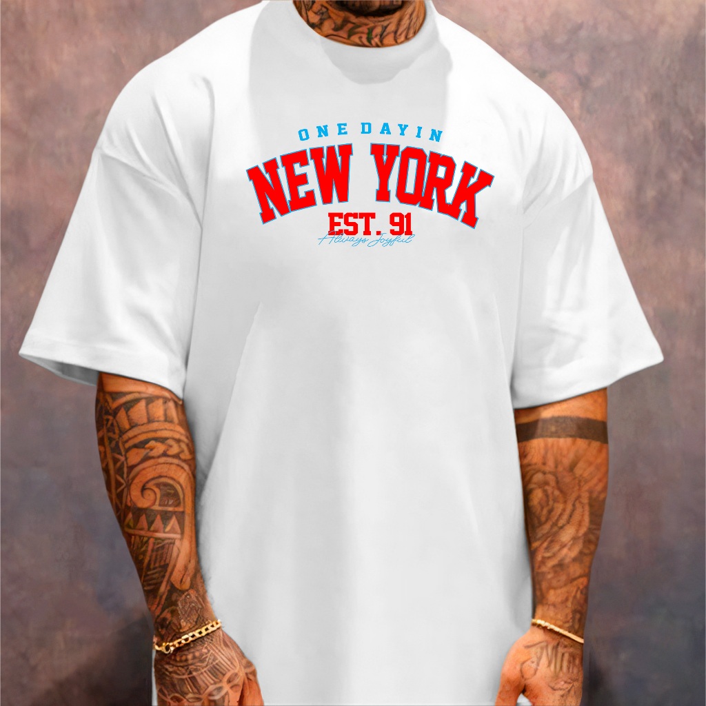 Camiseta Oversized Streetwear Masculina Gola Alta New York NY EUA USA