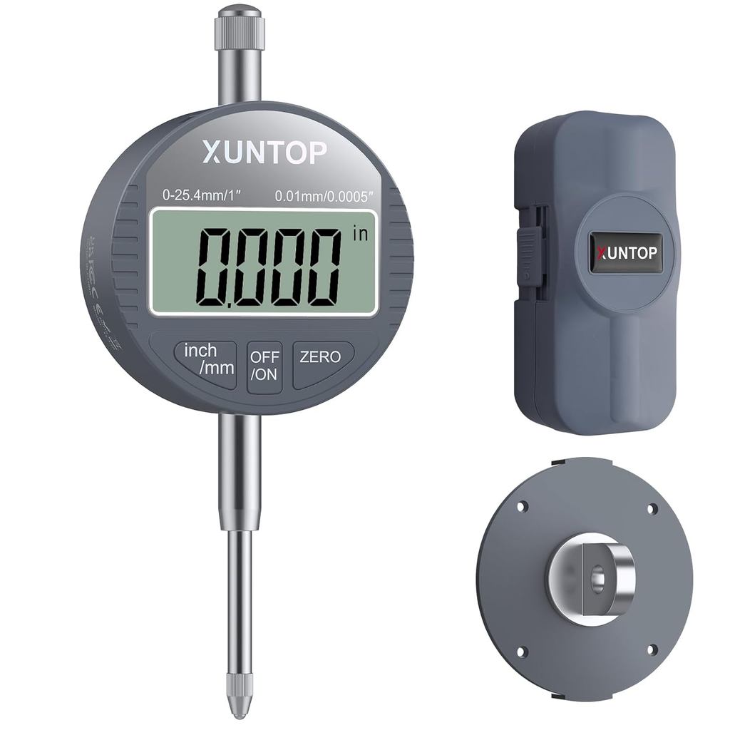 XUNTOP Digital Dial Indicator 1inch/0.0005inch LCD Display Electronic Dial Test Indicator with Rear Cover, Inch/Metric C