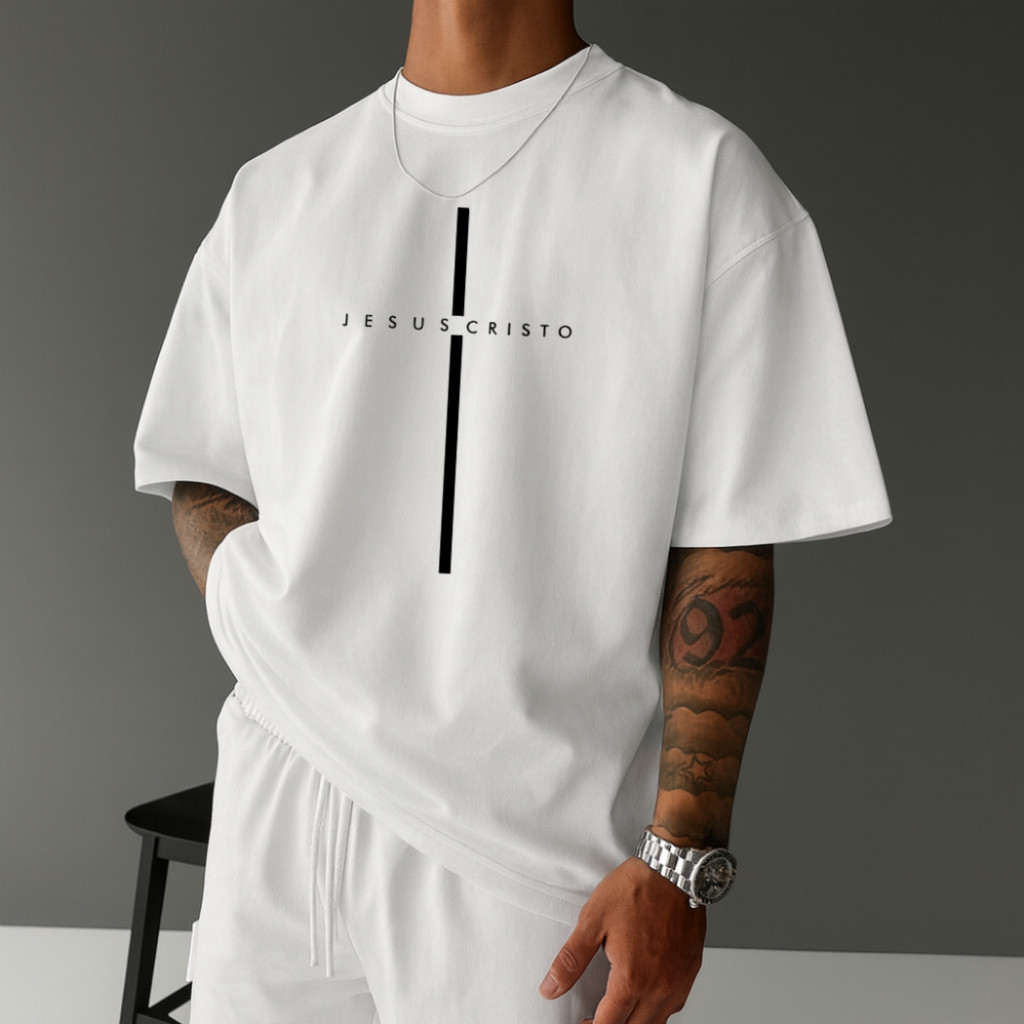 Camiseta Masculina Over Evangélica Cruz Jesus Cristo Camisa  Tecido 100% Algodão Promoção