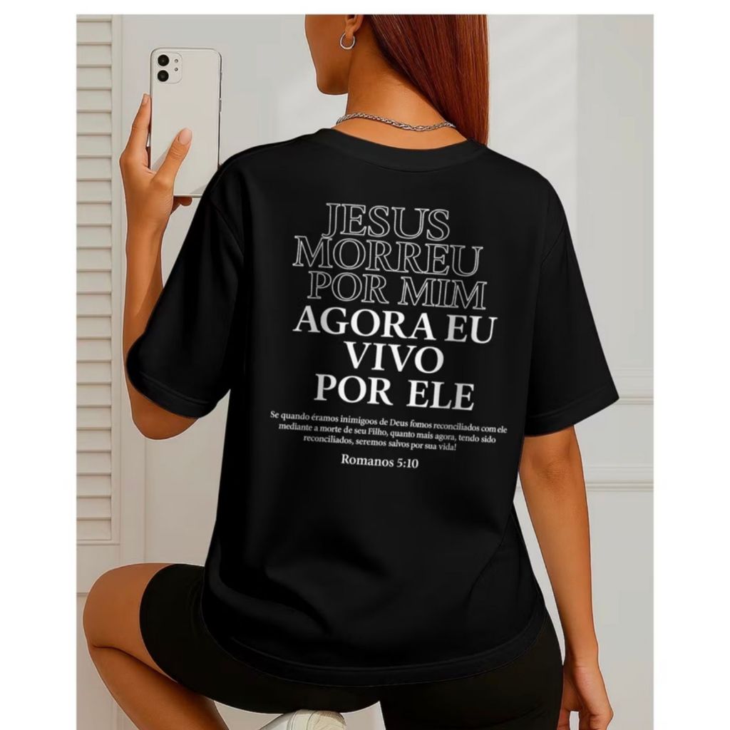 Camiseta Masculina\Feminina Frase Bíblica Jesus Morreu Poe Mim Gospel Casual