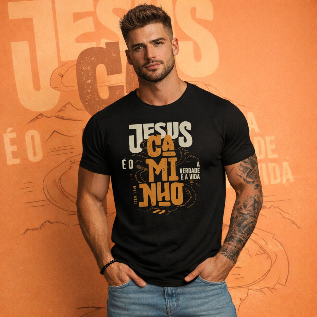 Camiseta Masculina camisa 100% algodão premium JESUS CAMINHO Estilosa acabamento reforçado Lançamento