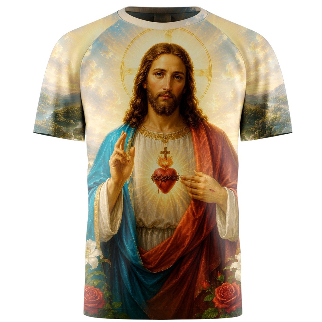 Camiseta Dry Fit Sagrado Coração De Jesus Religiosa