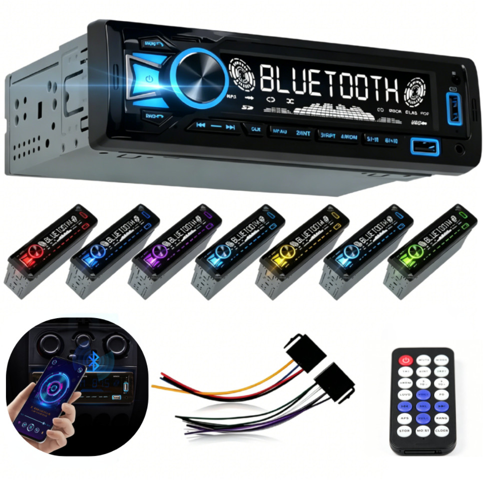 Torquehammer Rádio Automotivo Bluetooth 5.0 FM 1 DIN MP3 4x60W Dual USB SD AUX com Controle e Chicotes