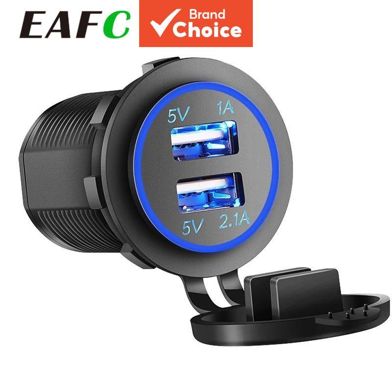 Eafc Universal Motocicleta-Carregador De Carro Led ‐ Dual Usb 2.1A Soquete De Energia Para Auto Truck Atv Boat 12V Power