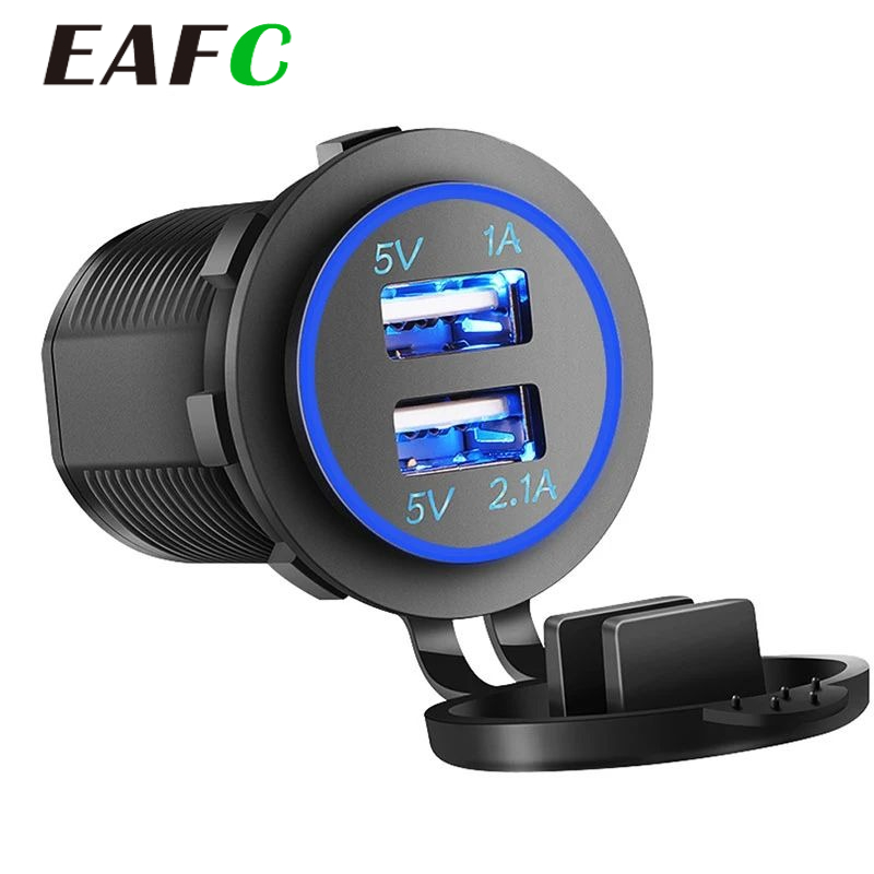 Eafc Universal Motocicleta-Carregador De Carro Led ‐ Dual Usb 2.1A Soquete De Energia Para Auto Truck Atv Boat 12V Power