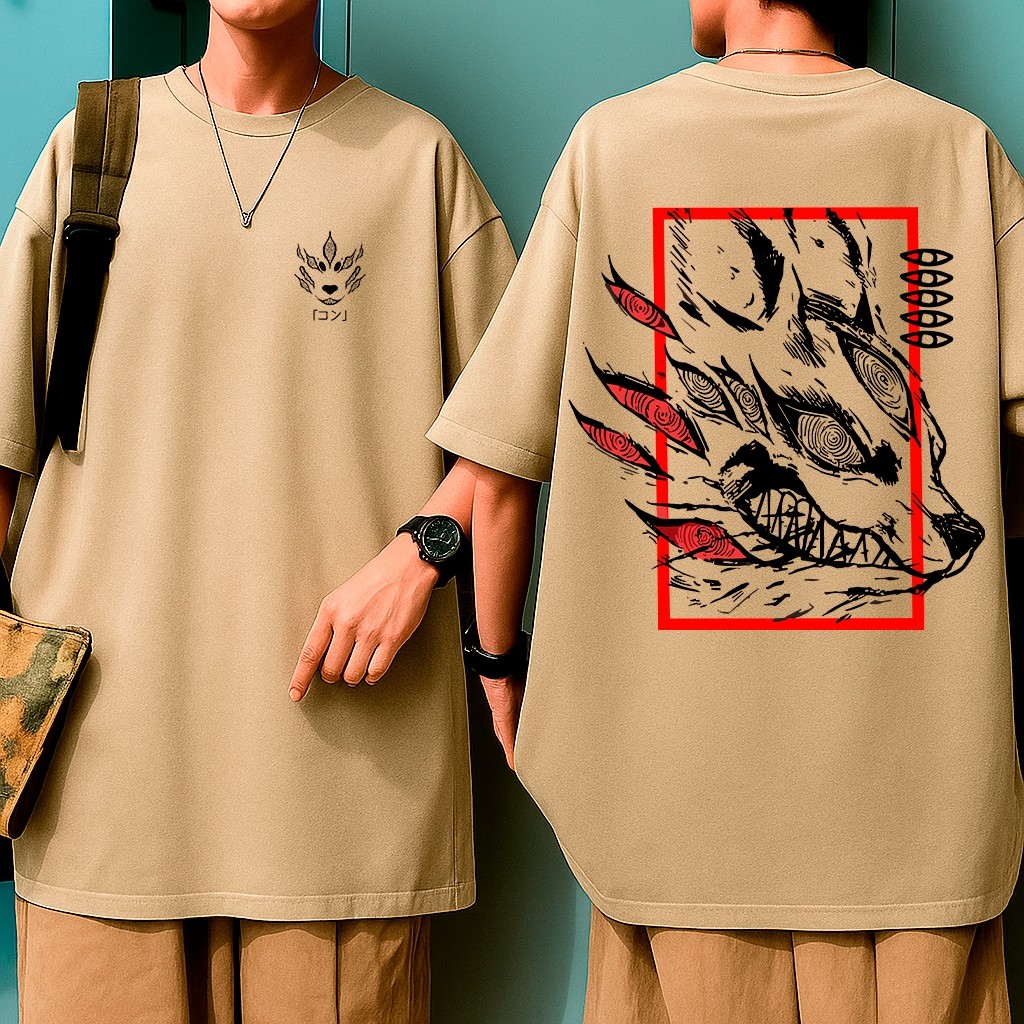 Camiseta Oversized Aki Fox Devil Chainsaw Man Anime Streetwear Camisa Unissex Feminino Masculino