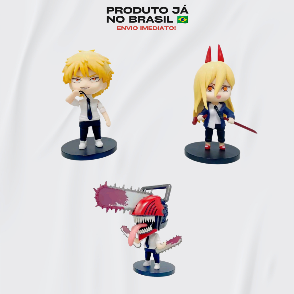 Kit Action Figure Chibi Chainsaw Man - Forma Demoníaca, Denji e Power
