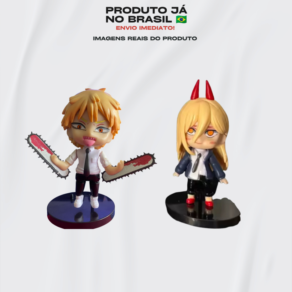 Kit Action Figure Chibi Chainsaw Man - Denji Berseker e Power Confronto