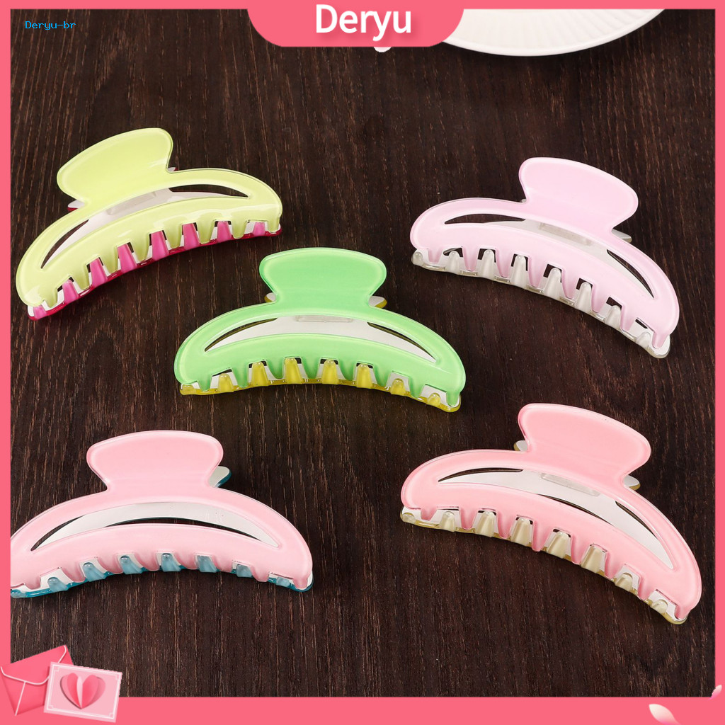 Contrast Color Hair Claw Clip for Women Medium Size Anti-slip Shark Jaw Hollow Design Versatile Back Head Shower for Eve