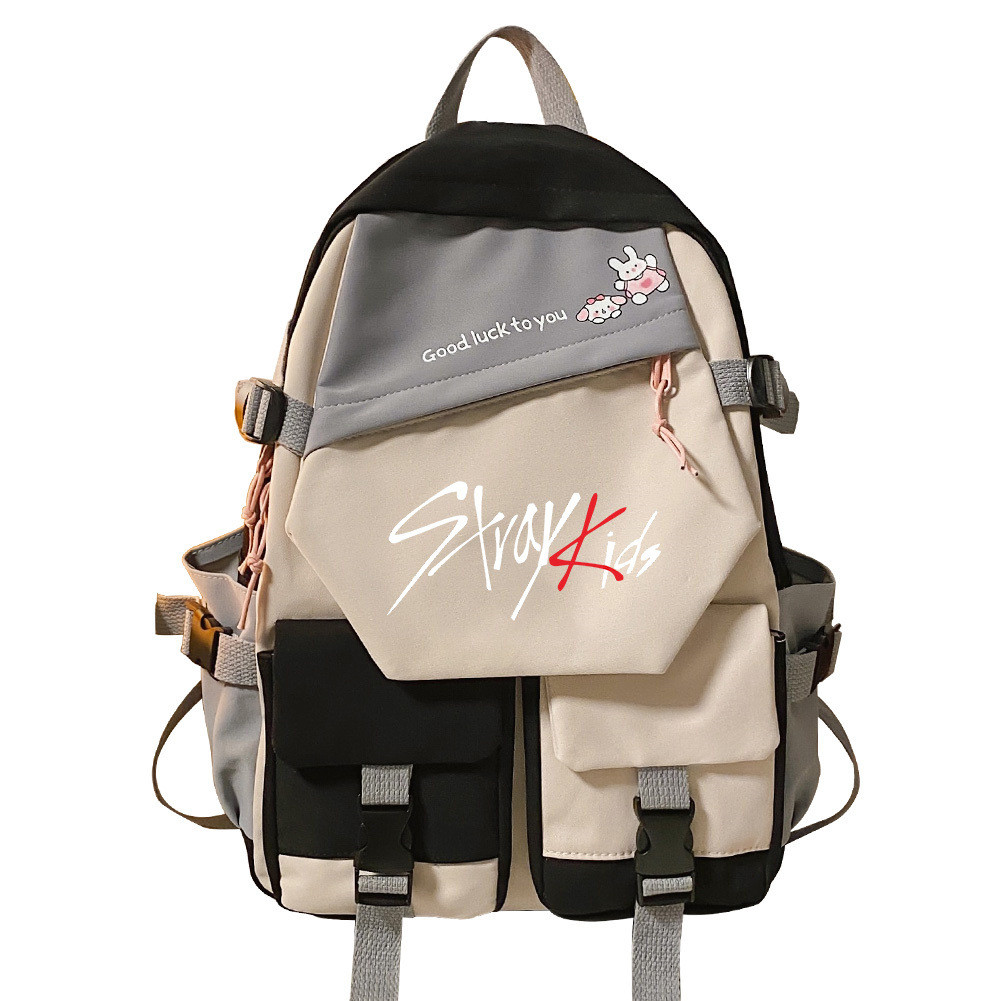 2024 Última versão coreana Stitching Stitching Contrast Color stray kids Fashion Backpack Mochila de viagem à prova d'ág