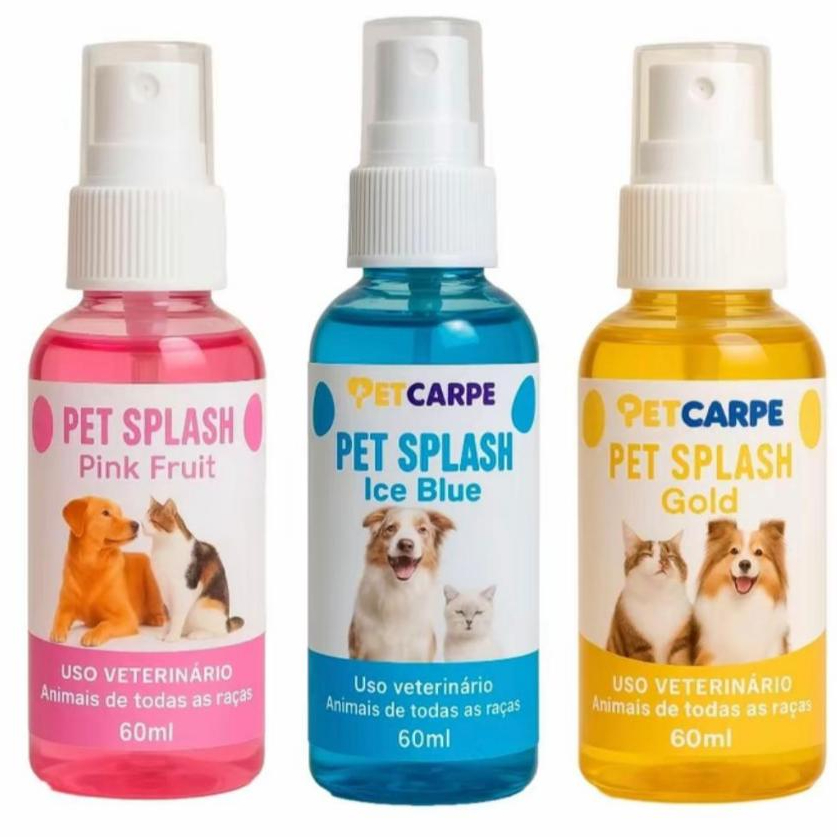 Perfume Colônia Pet Splash 60ml Pet Carpe Cachorros e Gatos Filhote Adulto Sênior Macho Fêmea