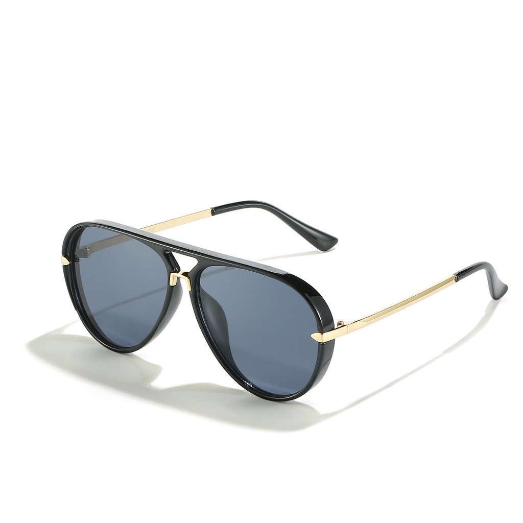 Men & Women Sunglasses - Large Metal Frame, Anti-Glare Lens, Fashionable Golden Accents with Case - Perfect for Beach, T