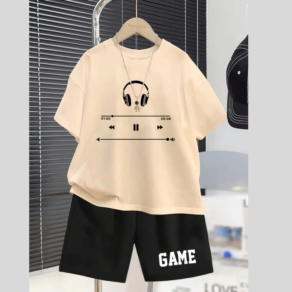 Conjunto Infantil Masculino Estampa Música Fone Game 377 Ootd Estilo Streetwear Menino Lindo Look