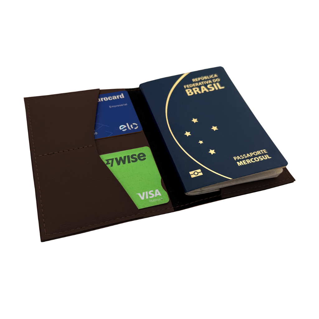 Capa para Passaporte em Couro Sintético Premium Marrom