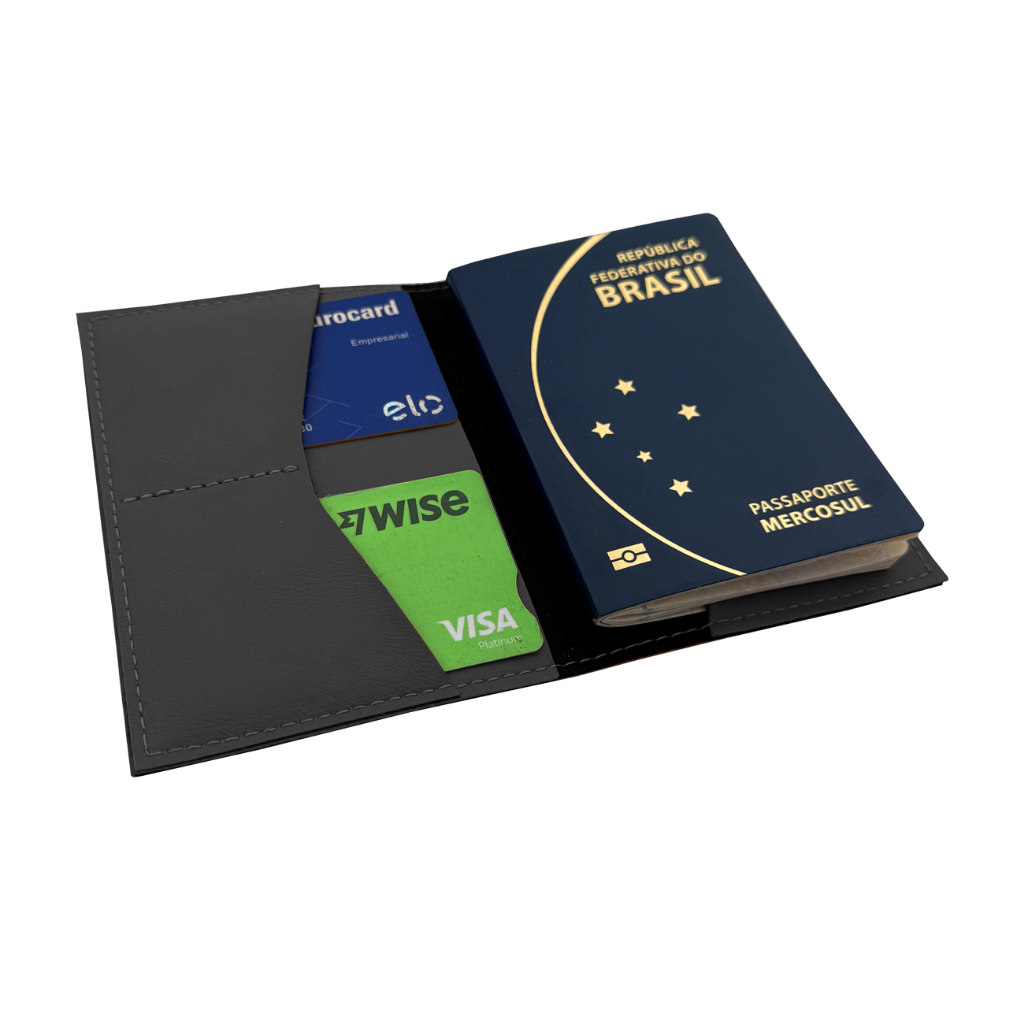 Capa para Passaporte em Couro Sintético Premium Cinza Claro
