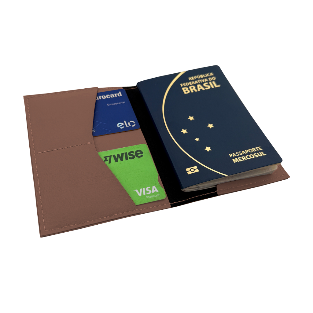 Capa para Passaporte em Couro Sintético Premium Bege Escuro