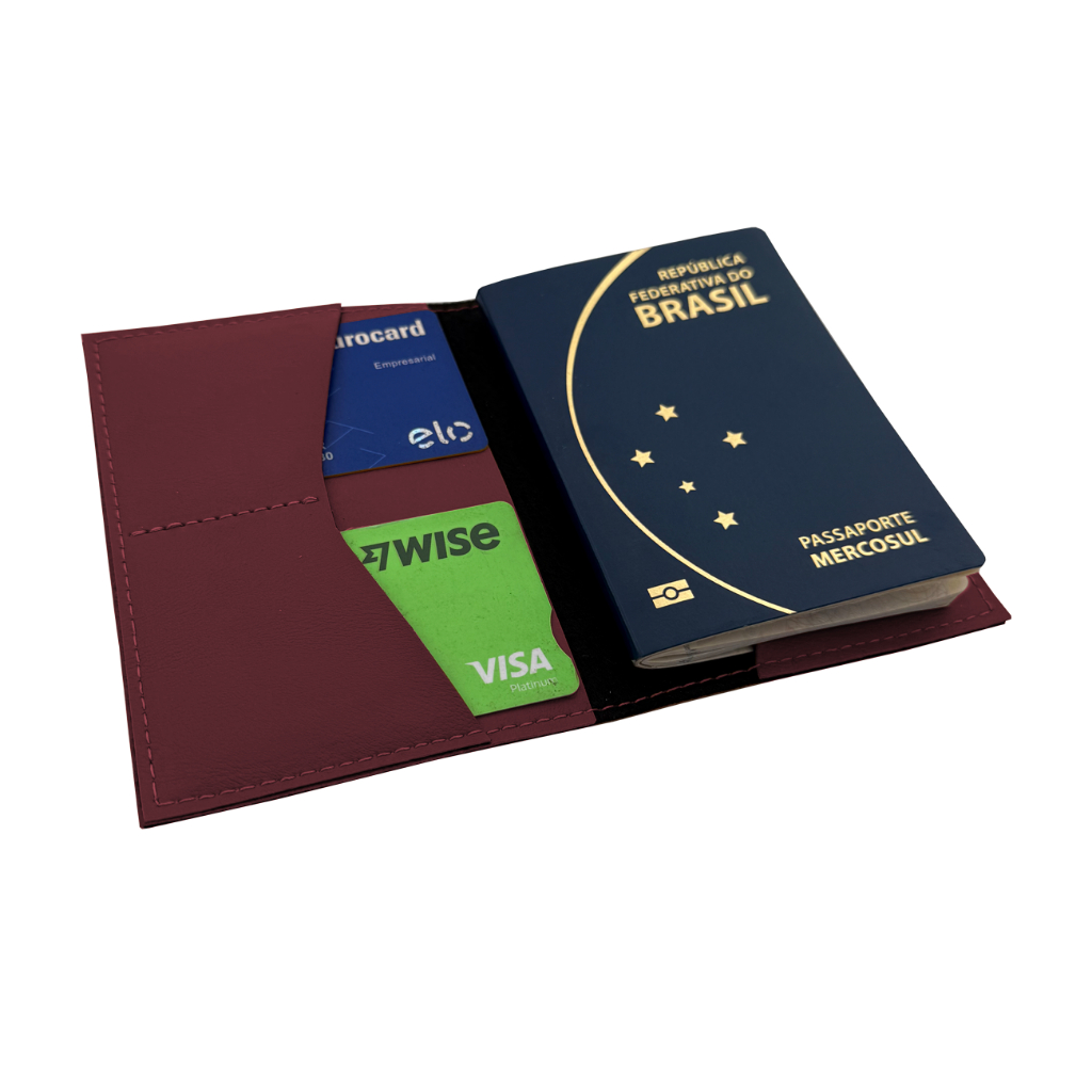 Capa para Passaporte em Couro Sintético Premium Bordô