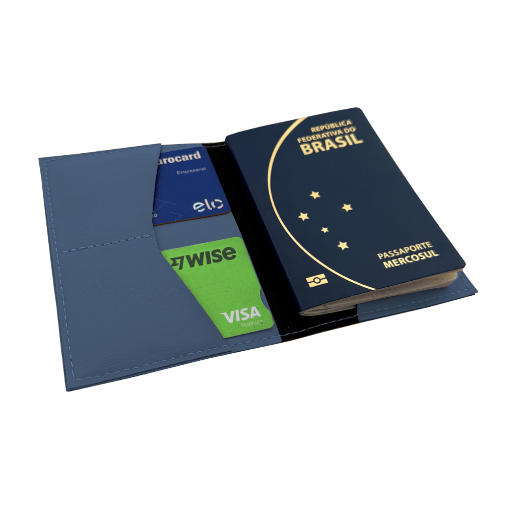 Capa para Passaporte em Couro Sintético Premium Azul Oceano