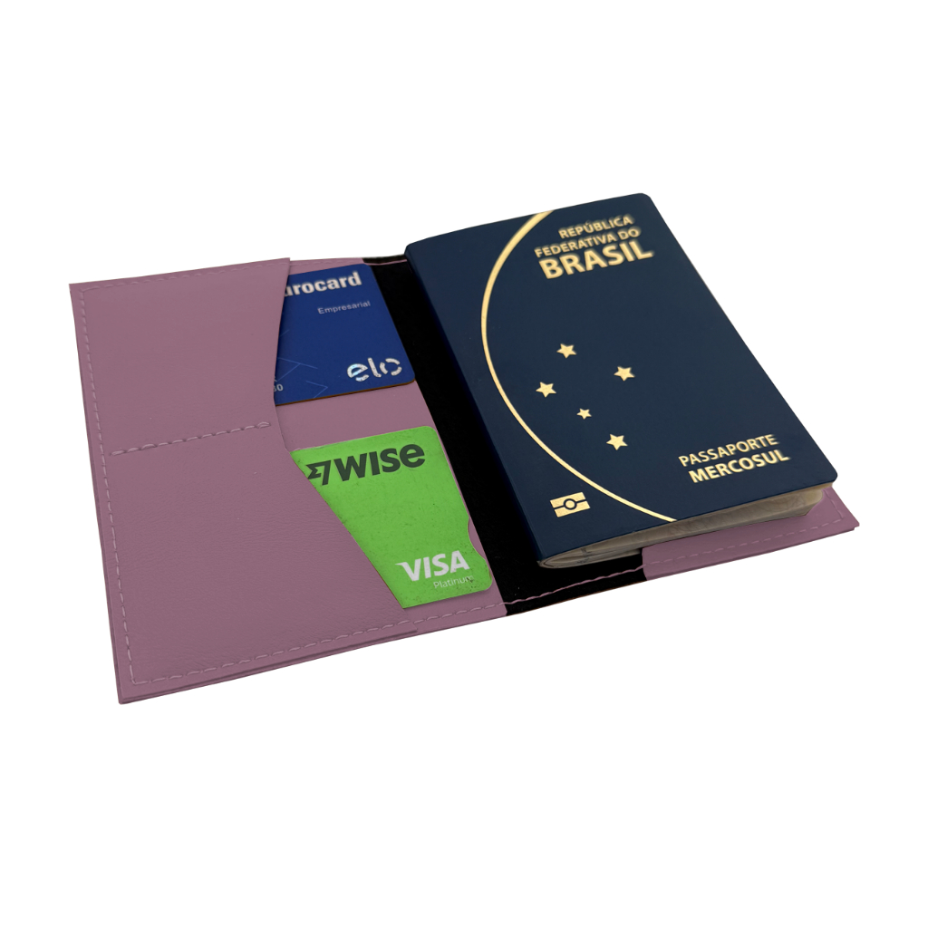 Capa para Passaporte em Couro Sintético Premium Rosa Claro