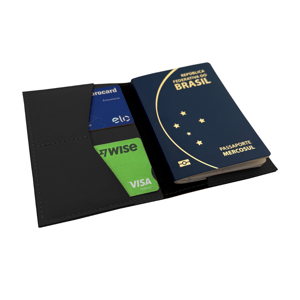 Capa para Passaporte em Couro Sintético Premium Cinza Escuro