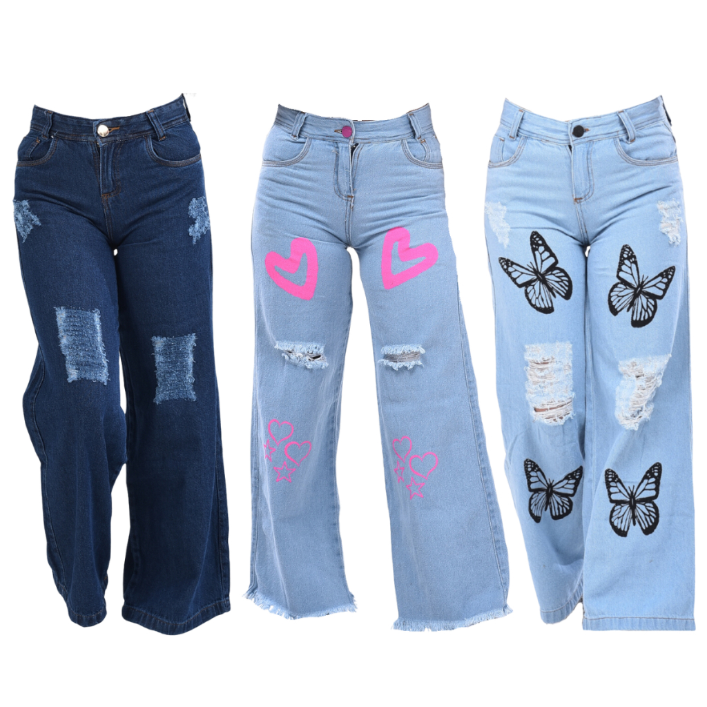 Kit 3 Calças Wide Leg Estampada Menina Infantil e juvenil