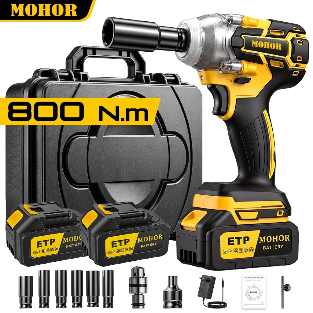 800NM Impact Wrench Screwdriver Drill Brushless Electric torque Wrench with 2 Batteries 48v
