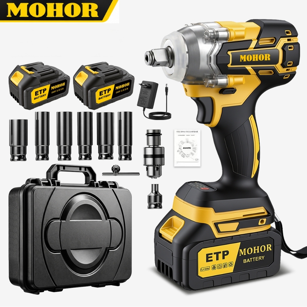 48V Cordless Electric Impact Wrench 800NM Brushless Screwdriver with 2 Batteries and 6 Sockets
