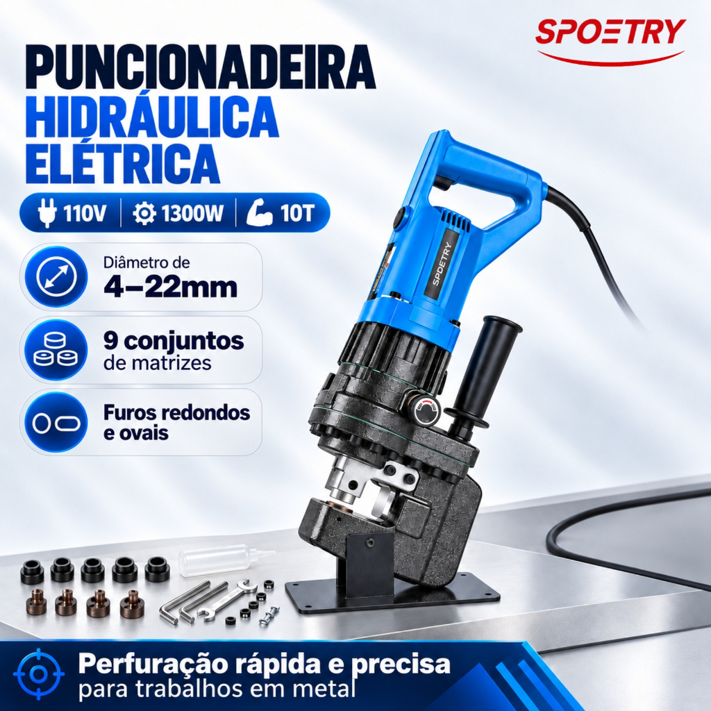 Electric Hydraulic Drilling Machine 110V/220V 1300W 4-22mm Tools 9 Sets of Molds with Switch Furos Redondos e Ovais