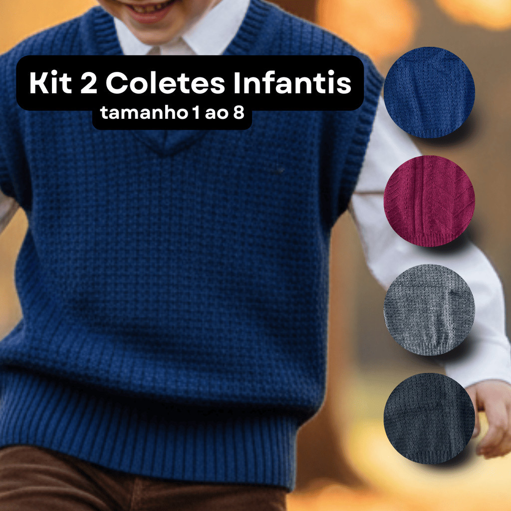 Kit 2 Coletes de Tricot Infantil Meninos – Tamanhos 1 ao 8 Cor Sortida Tecido Confortável
