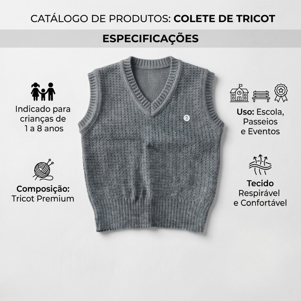 Kit 2 Coletes de Tricot Infantil Masculino – Tamanhos 1 ao 8 Cor Sortida Outono/Inverno