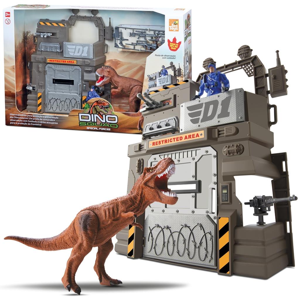 Brinquedo Dinossauro Playset Base Special Forces Com Boneco E Dino Articulado Em Vinil Realista Conjunto Divertido Cenario Com Acessorios - Bee Toys