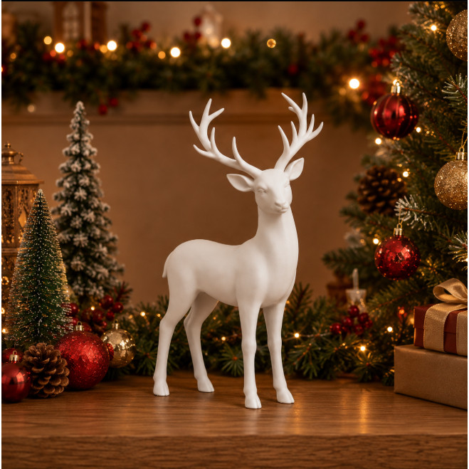 Rena Servo de Natal Decorativa 15cm – Escultura Natalina para Mesa e Aparador