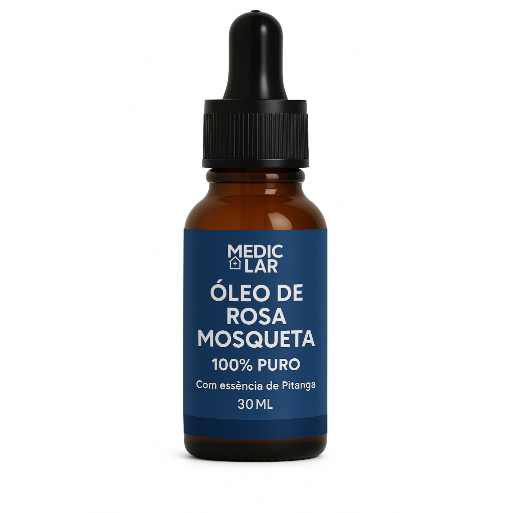 OLEO DE ROSA MOSQUETA 100% com Essência de Pitanga Puro Medic Lar Anti-Rugas, Estrias, Clareador, Hidratante 30ml