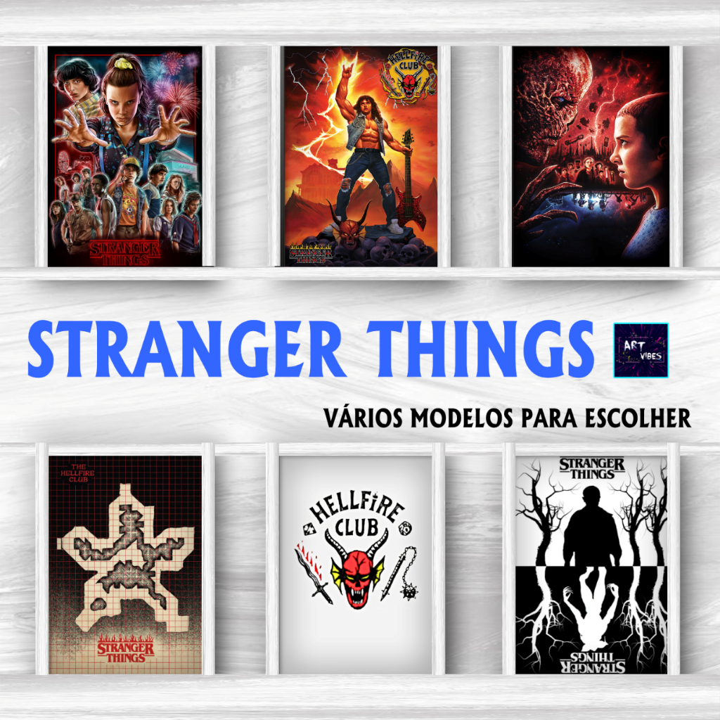 Kit Placas Decorativas Quadros Stranger Things Séries Filmes Netflix Geek Decoração Casa
