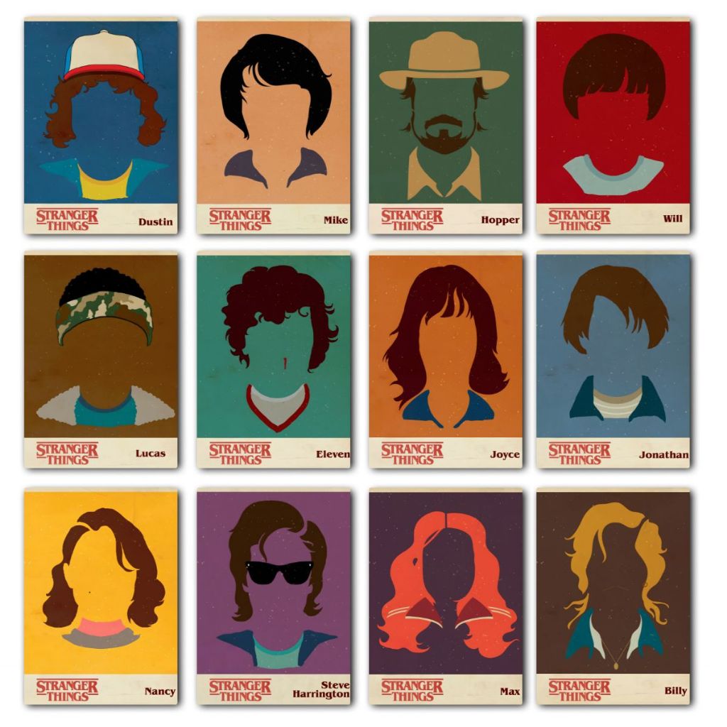 Kit 12 Quadros Decorativos Stranger Things - Feito em Madeira - Já com Fita Adesiva