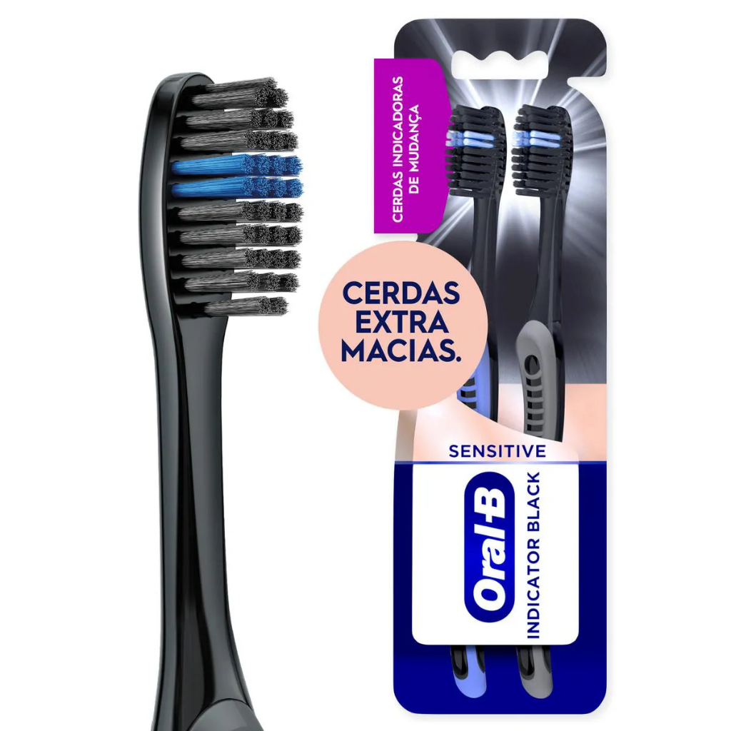 Escova de Dente Oral B Indicator Black Sensitive com Carvão 2 unidades