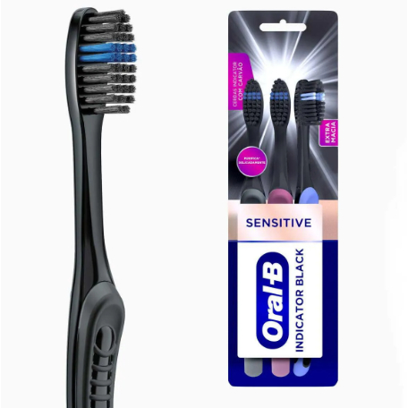Escova de Dente Oral B Indicator Black Sensitive com Carvão 3 unidades