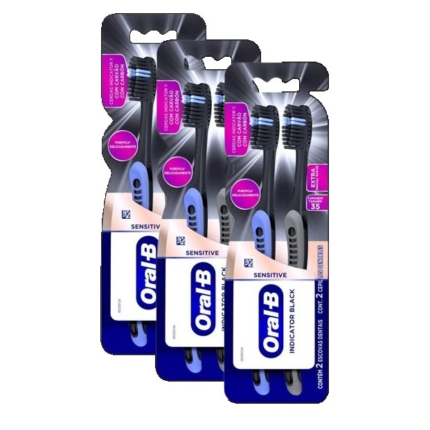 kit 3 Escova Dental Sensitive Oral-b Indicator Black 2 Unidades