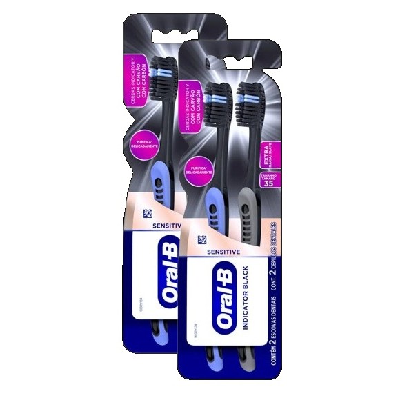 kit 2 Escova Dental Sensitive Oral-b Indicator Black 2 Unidades