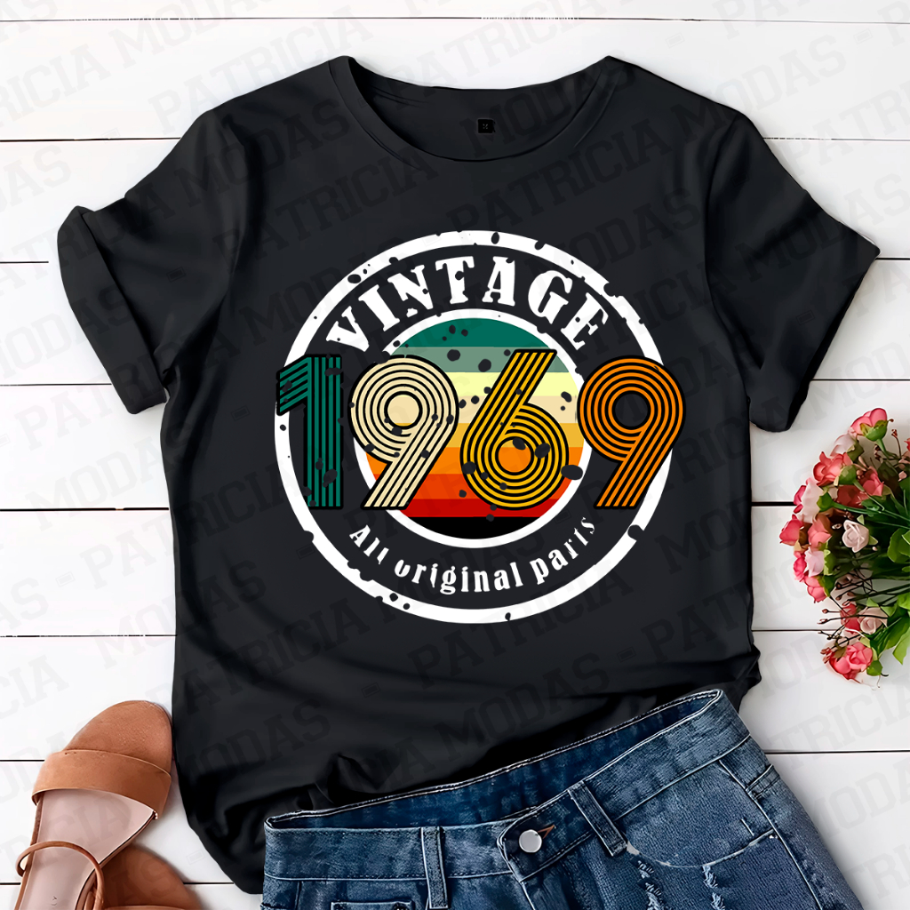 Camiseta Unisex 100% Algodão, Vintage 1969 All Original Parts, P ao GG