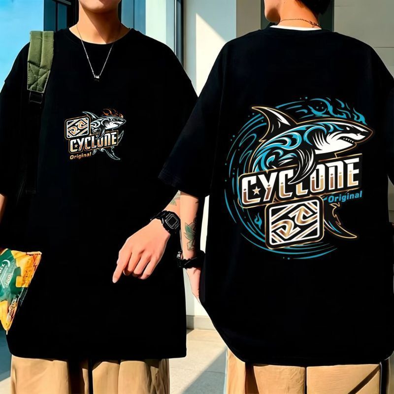Camiseta Unisex Preta Design Cyclone Vintage Imagem Religiosa Cadeia Amarela Elegante Premium Atemporal Moda Urbana C...