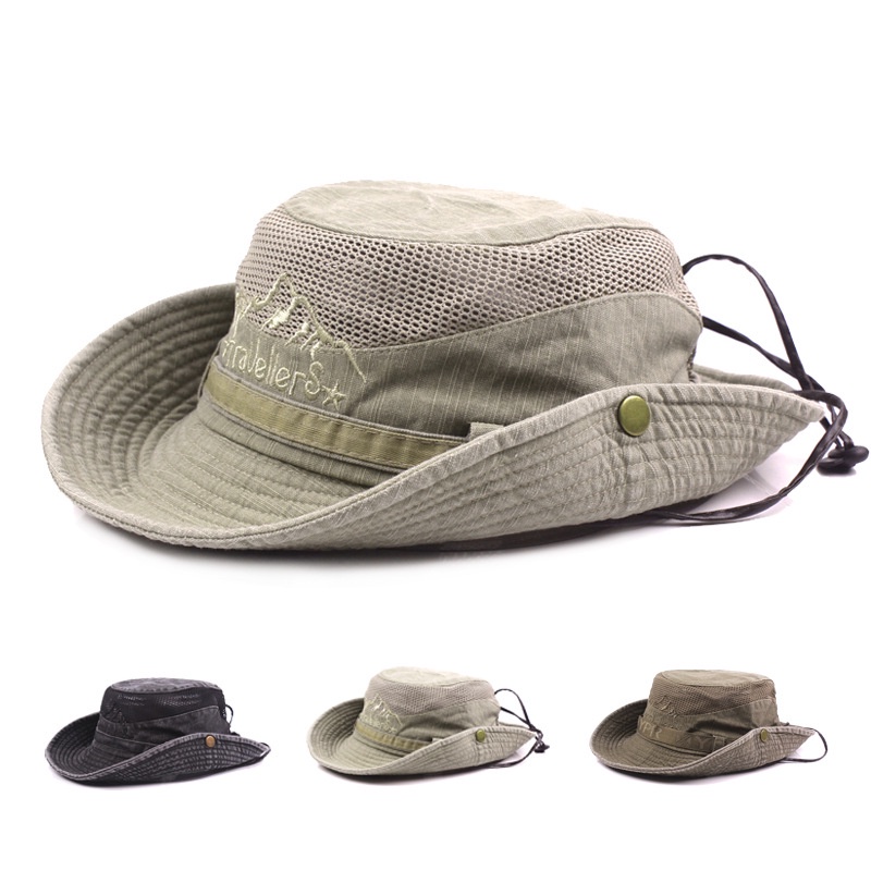 Men's Cap Summer Mesh Breathable Retro Cotton Bucket Hat Panama Jungle Fishing Hats Outdoor Climbing Dad's Beach Cap