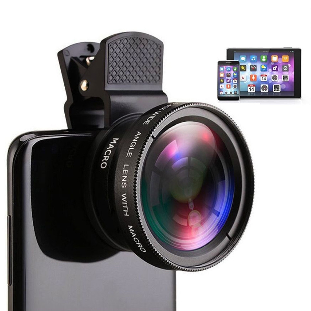 2 in 1 Mobile Phone External HD Lens Clip Kit Professional Cell Phone Lens 0.45X Wide Angle Lens