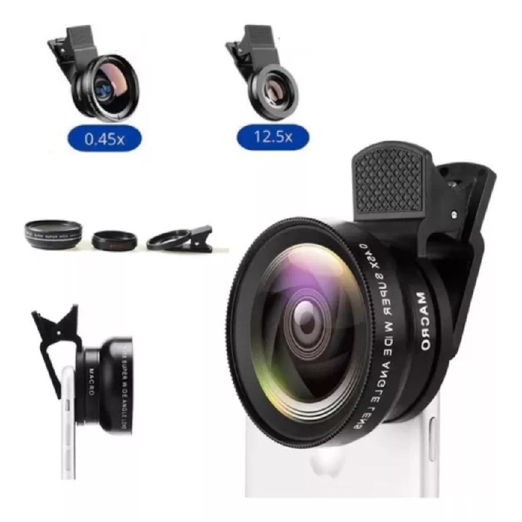 Kit De Lentes 2 Em 1 Olho De Peixe Fisheye Wide E Macro Clipe Para Smartphone Celular Universal
