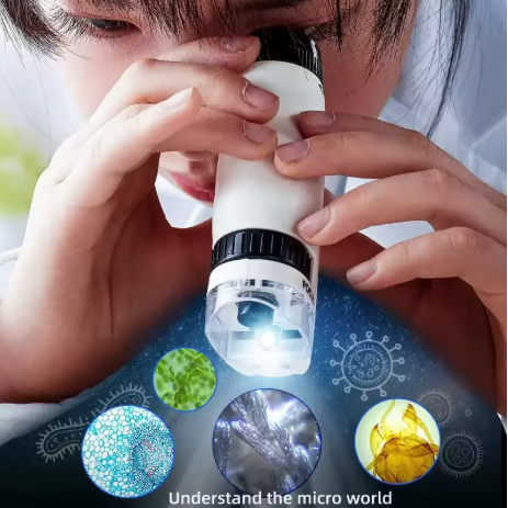 Mini Portable Handheld Microscope with 60X-180X Zoom for Kids Plants for Children