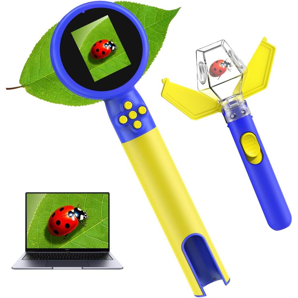 Kids Microscope with Bug Catcher Kit, 1080P Digital Mini Handheld Microscope STEM Science Toy with LED Light, Rechargeab