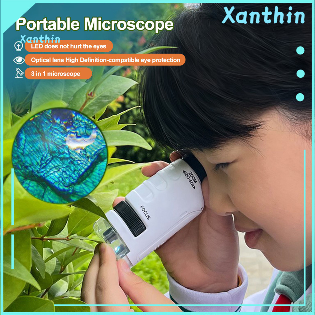 Children Microscope Science Exploration Tool for Children's Portable 60x-120x Magnification Educational Outdoor Adventur