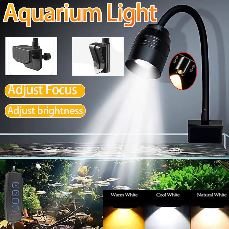 Luz De Aquário Zoomable Com 360 ° Clipe , Holofote De Temporização USB De 3 Cores Para Tanque Sul-Americano/Plantas Aquá