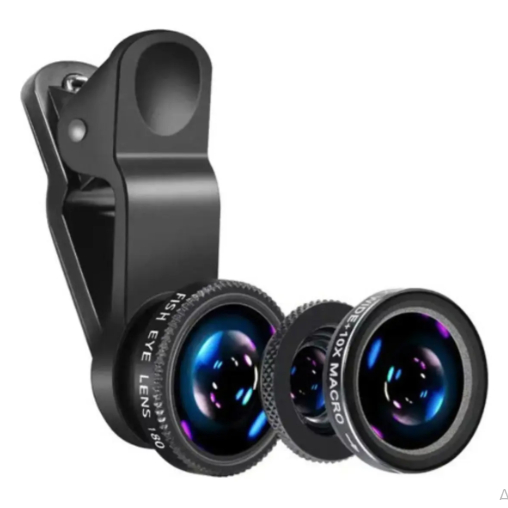 Kit Lentes 3 em 1 Clip Lens Universal Macro Wide Fish Eye Olho Peixe